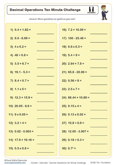 Basic Operations With Decimals Worksheets Decimals Worksheet For Grade 6 - Decimals Worksheet For Grade 6