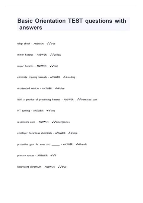 Basic Orientation Plus Test Questions And Answers