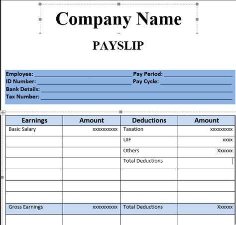 basic payslip template excel