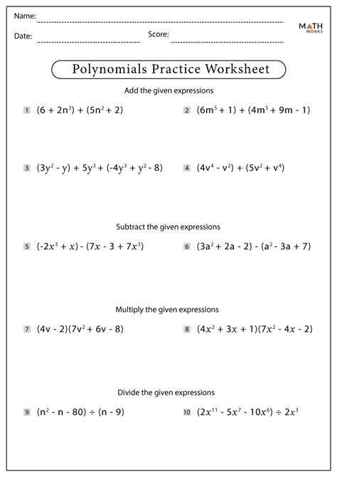 Basic Polynomial Operations Worksheet Answers   Polynomial Worksheets Easy Teacher Worksheets - Basic Polynomial Operations Worksheet Answers