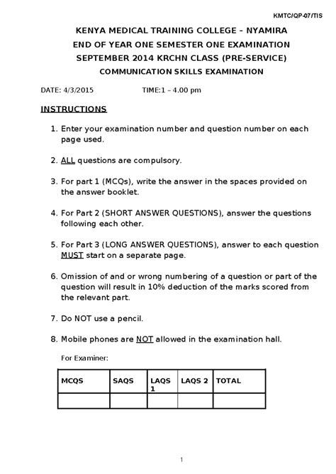 basic requirement for kmtc 2014 intake