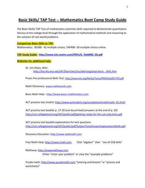 Basic Skills Tap Test Mathematics Boot Camp Study Guide