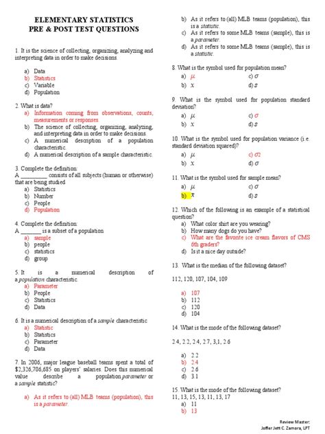 Basic Statistics Test Questions And Answers