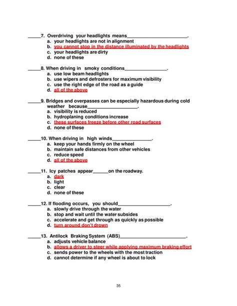 Basic Vehicle Control Answers