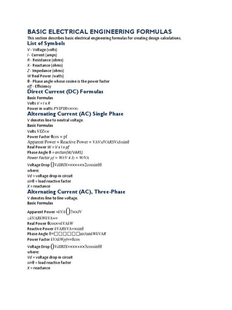Read Basic Electrical Engineering Formulas 