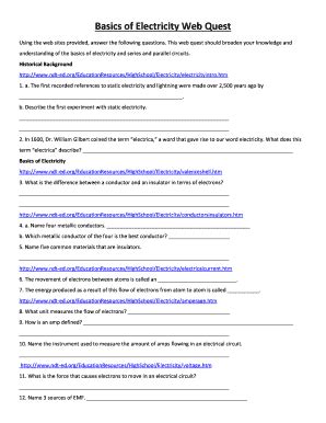 Basics Of Electricity Webquest Answer Sheet