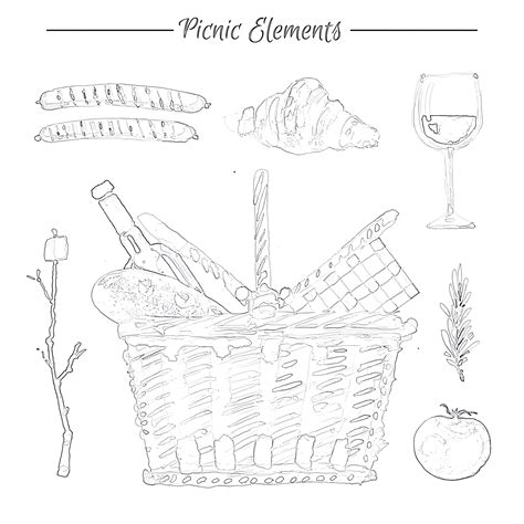 Basket With Picnic Elements Coloring Page Mimi Panda Picnic Basket Coloring Pages - Picnic Basket Coloring Pages