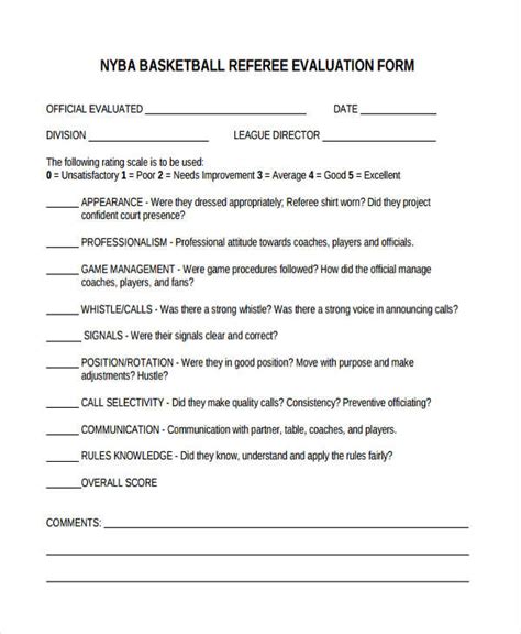 basketball referee 2 man evaluation form
