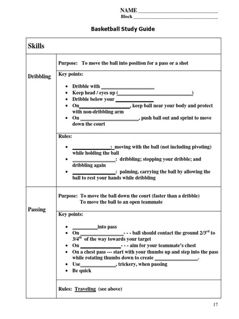 Basketball Study Guide Physical Education