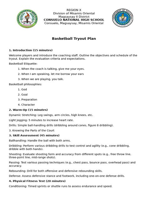 Basketball Tryout Practice Plan