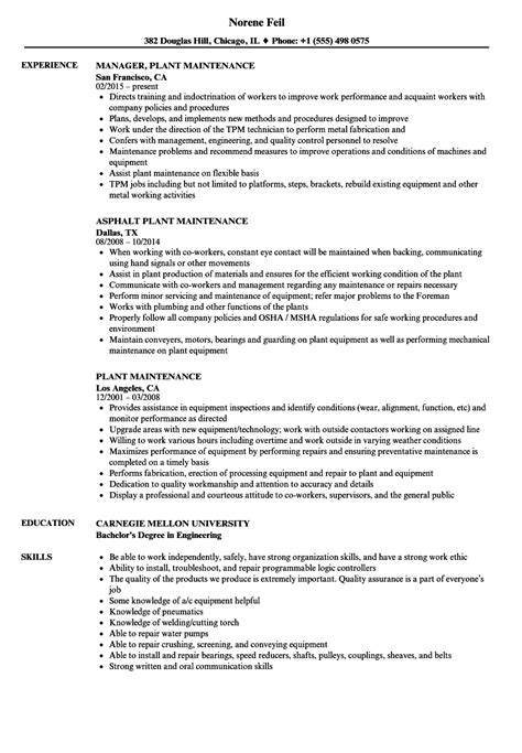 Batching Plant Maintenance Engineer Resume