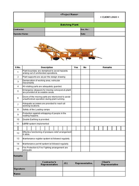 Batching Plant Safety Checklist