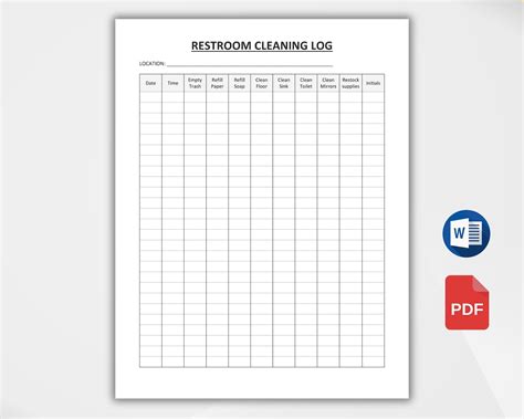 Bathroom Cleaning Log Sheet Template