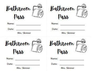 Bathroom Pass Template Editable Free