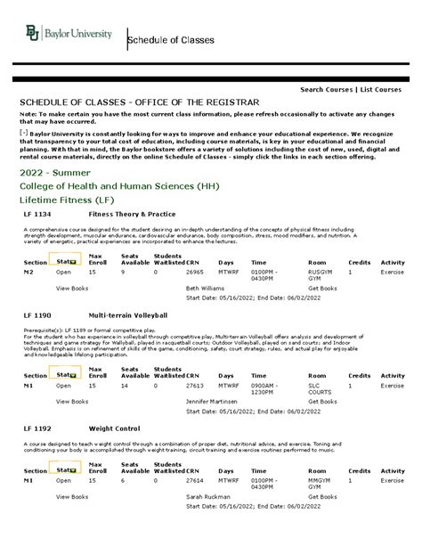 Baylor Course Listings