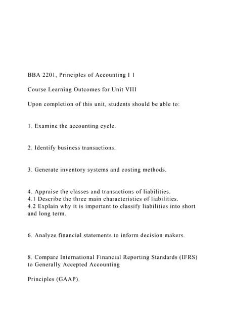 Bba 2201 Principles Of Accounting I