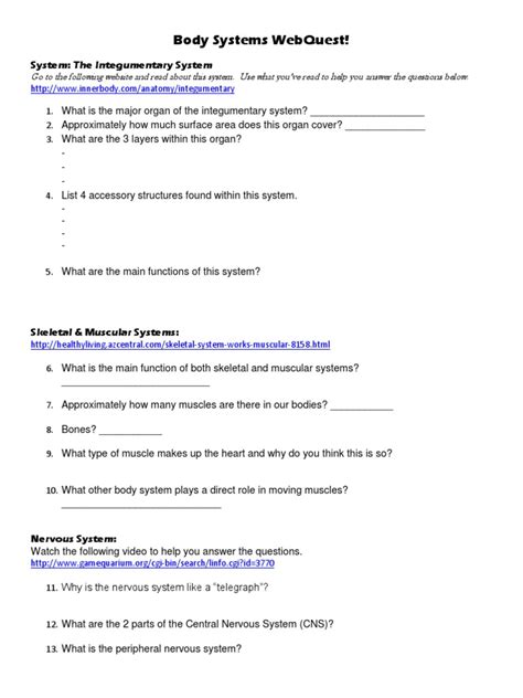 Bbc Body Systems Webquest