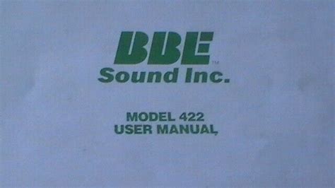 Read Bbe 422 User Guide 