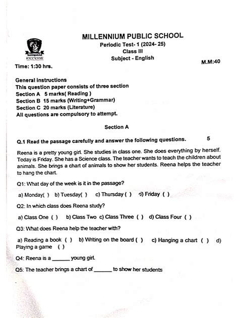 Full Download Bbe Class 3 English Question Paper 