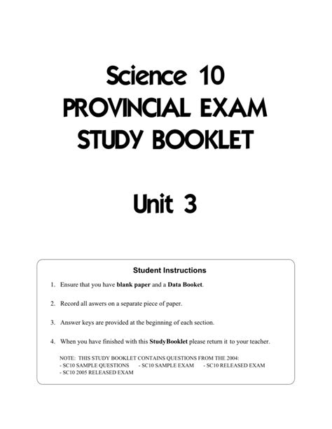 Download Bc Science 10 Provincial Exam Study Guide Unit 3 