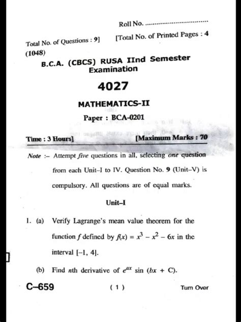 bca allied mathematics 2 question paper