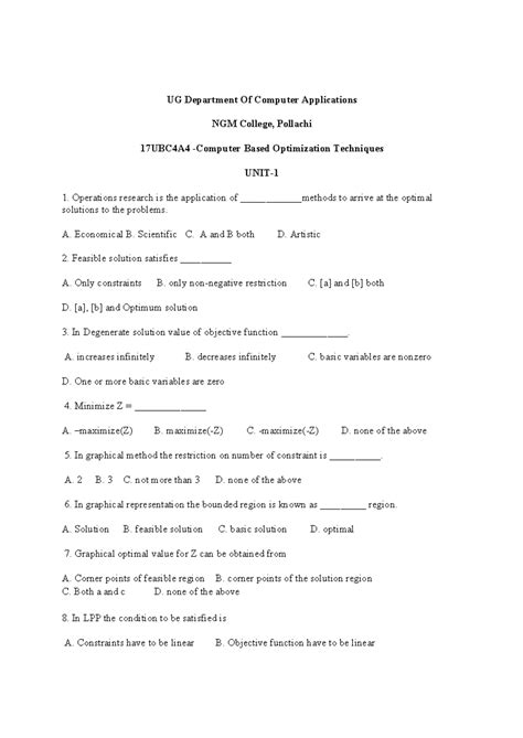 bca computer based optimization techniques syllabus
