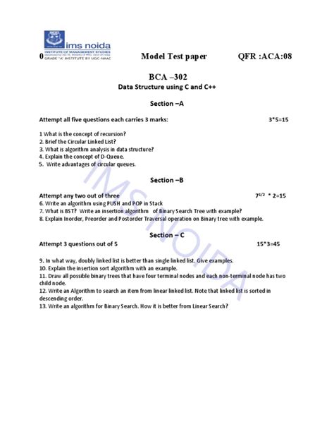 Bca Model Question Paper For C