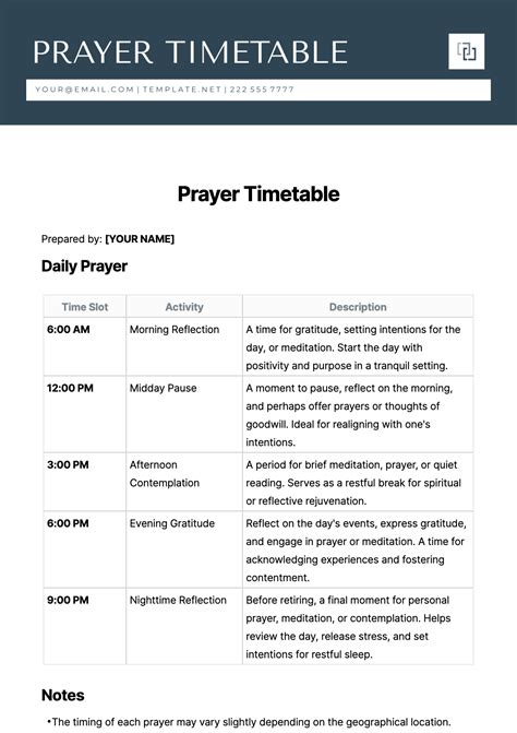 Bcma Prayer Timetable