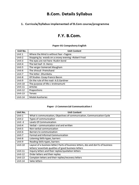 Bcom English Syllabus