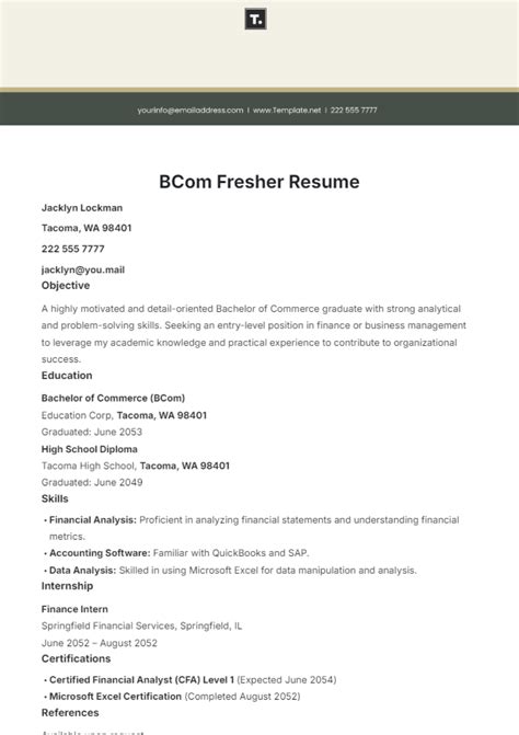 Bcom Fresher Resume