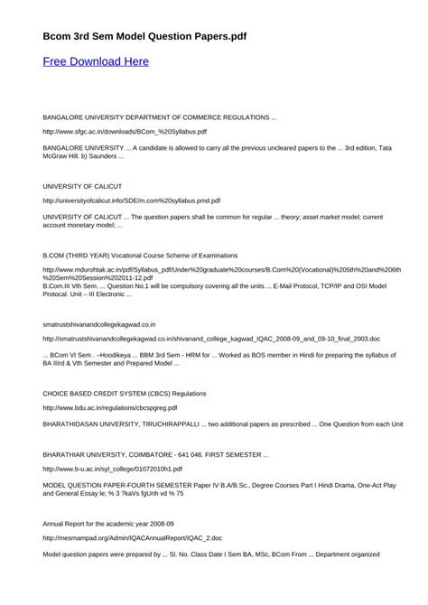 Read Bcom 3Rd Sem Model Question Papers 
