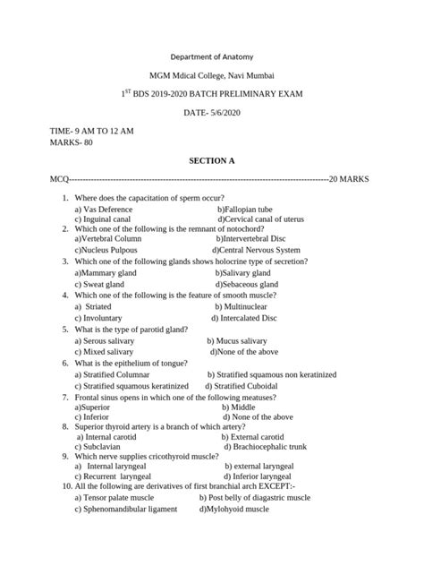Bds Question Paper 2019