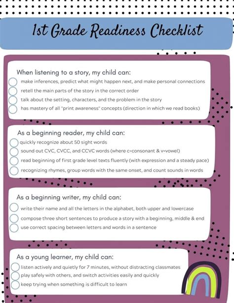 Be Ready For Grade One Checklist By Jaclyn First Grade Readiness Checklist - First Grade Readiness Checklist