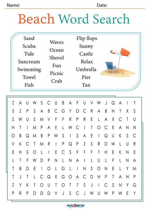 Beach Themed Word Search   At The Beach Word Search - Beach Themed Word Search