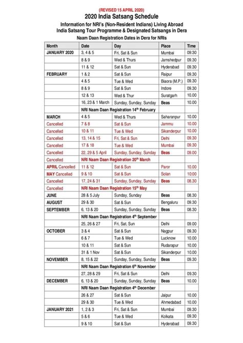 Beas Satsang Schedule