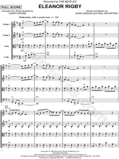 Read Beatles String Quartet Sheet Music 