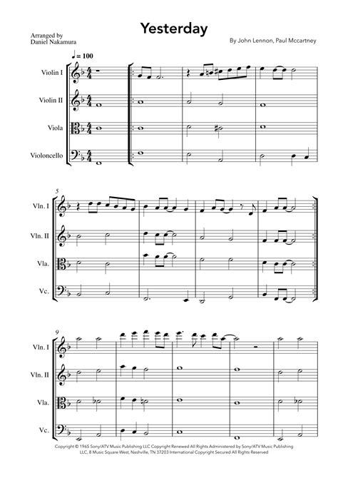 Read Beatles String Quartet Sheet Music 