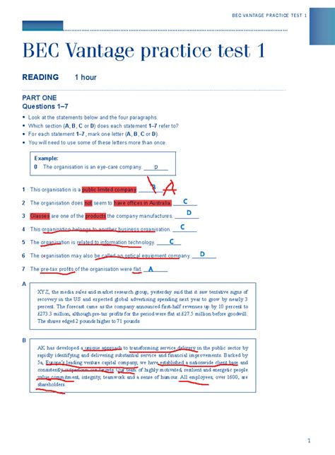 Bec Practice Test Vantage Pearson Elt