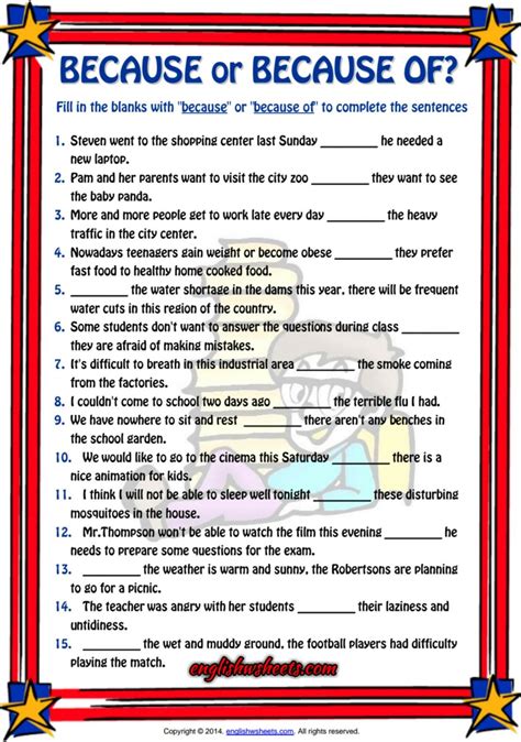 Because And Because Of Esl Printable Worksheets And Using Because In A Sentence Worksheet - Using Because In A Sentence Worksheet