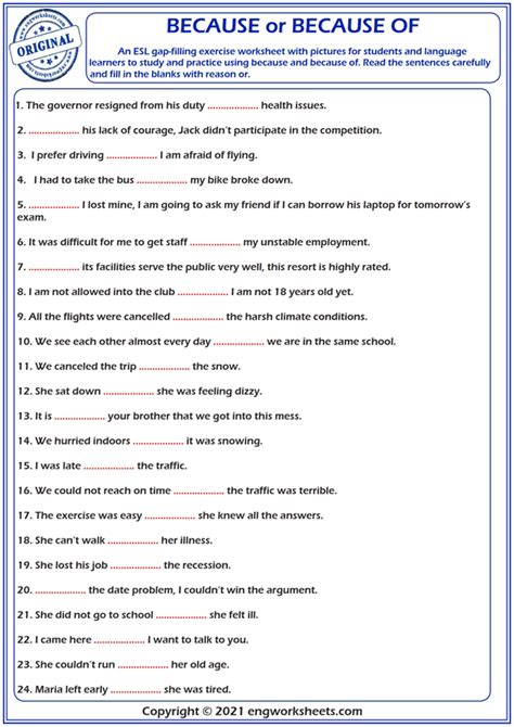 Because Because Of Exercises Free Printable Because Engworksheets Using Because In A Sentence Worksheet - Using Because In A Sentence Worksheet