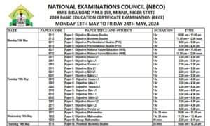 bece timetable 2014 for jss3