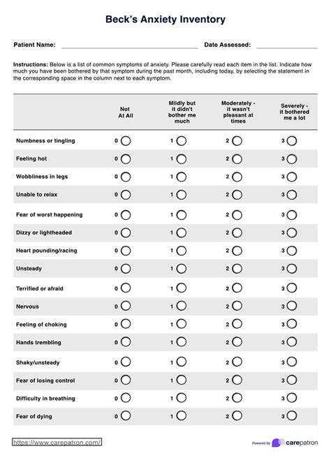 beck anxiety inventory test forms