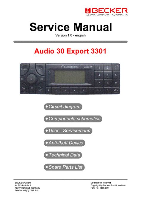 Becker Audio 30 User Manual Autobarn