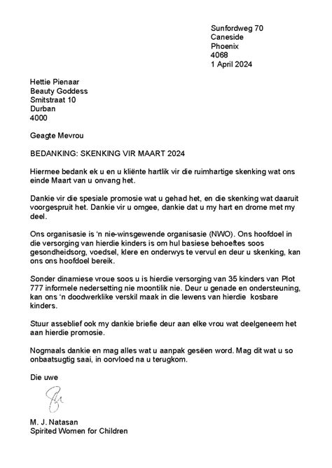 bedankings brief formaat