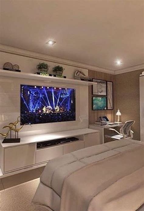 Bedroom With Tv And Lamp