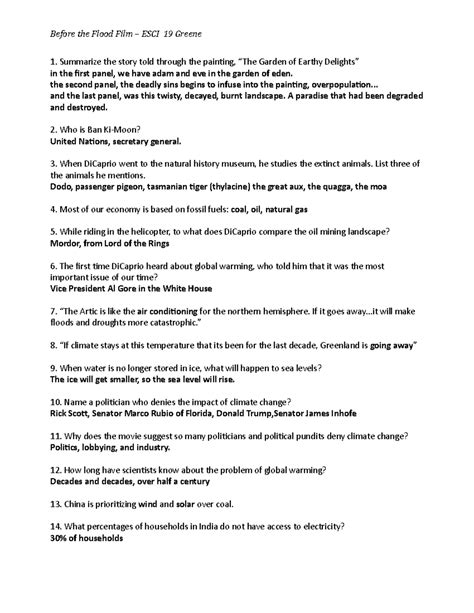 Before The Flood Worksheet