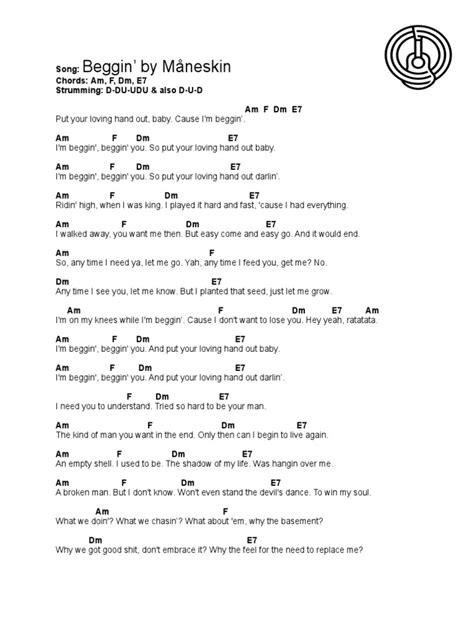 beggin lyrics chords