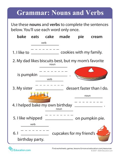 Beginning Grammar Nouns And Verbs Worksheet Education Com 1st Grade Nouns And Verbs - 1st Grade Nouns And Verbs