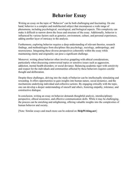Behavior Essay For Students To Copy