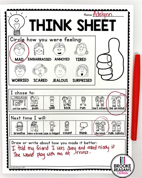 Behavior Reflection Sheet Kindergarten Classroom Behavior Management Tpt Kindergarten Reflection Sheet - Kindergarten Reflection Sheet